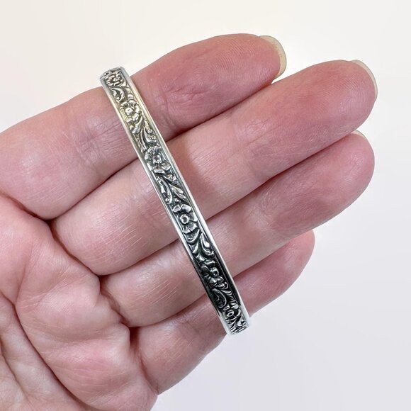 Danecraft Bangle, Felch, Sterling Silver, Early Piece, Flowers, Leaves, Embossed - Picture 1 of 4